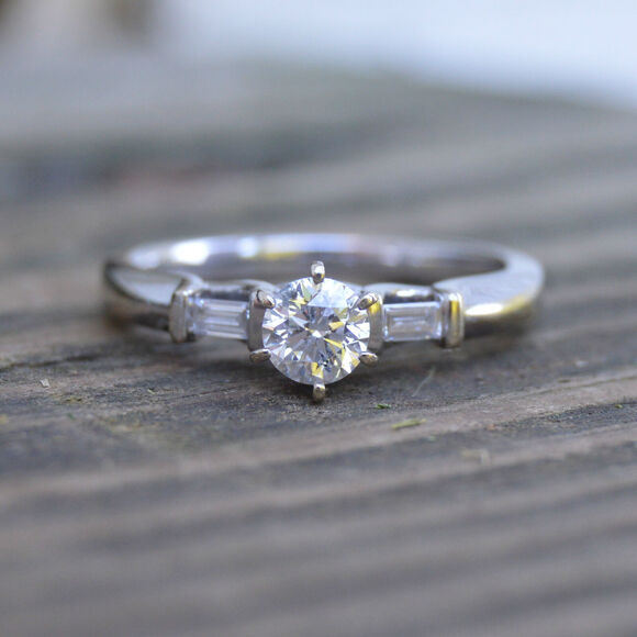 Estate .49ct Diamond Solitaire Engagement Ring 14k White Gold 'F' Color Diamond - Picture 3 of 10